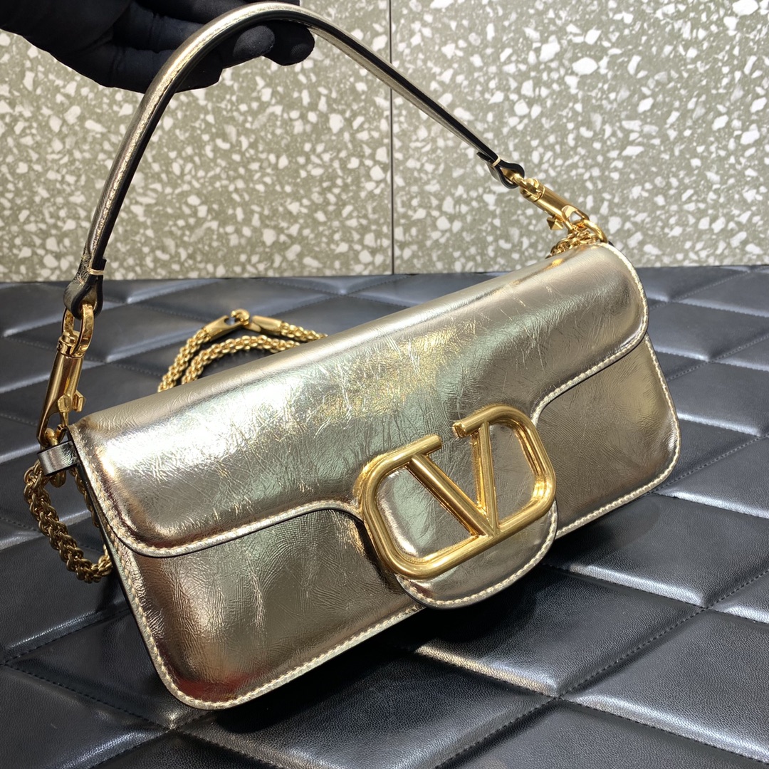 Valentino Garavani Loco Shoulder Bag in Silver Calfskin Leather